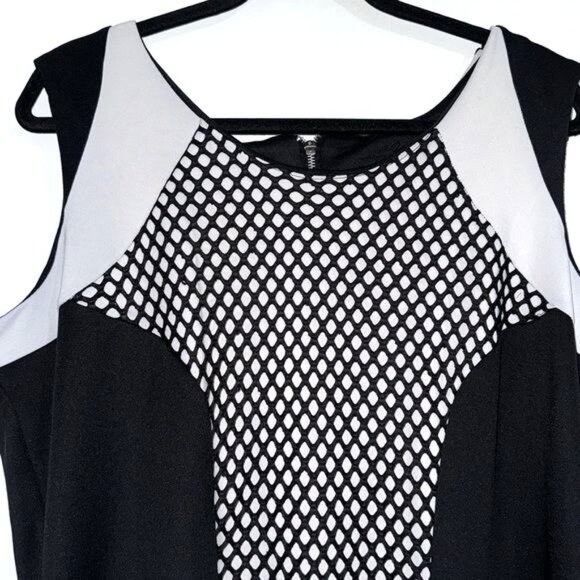 Ashley Stewart Black/White Sleeveless Mesh Panel Dress Size 18 Polyester/Spandex - Picture 2 of 8